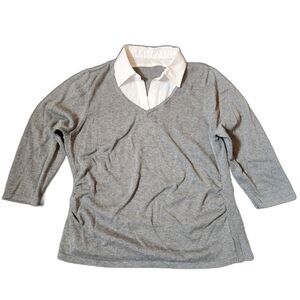 Notations Gray 2-in-1 Layered Look Sweater - White Collar - Size Medium